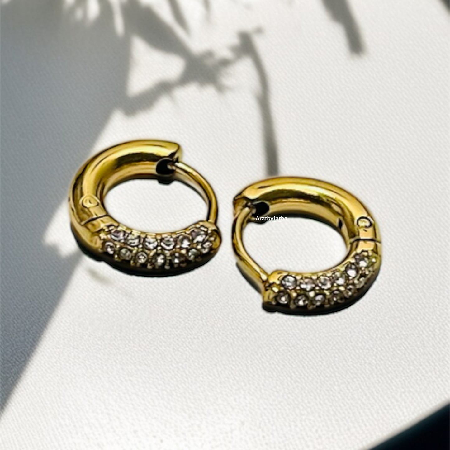 18k Gold AD Studded Tiny Hoop Earrings