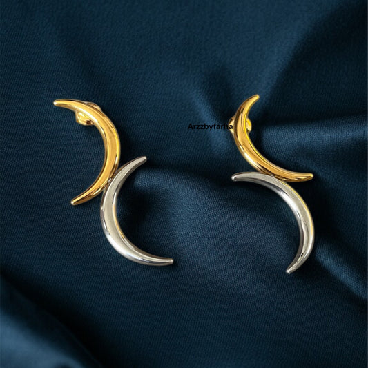Dual Tone Crescent Earring