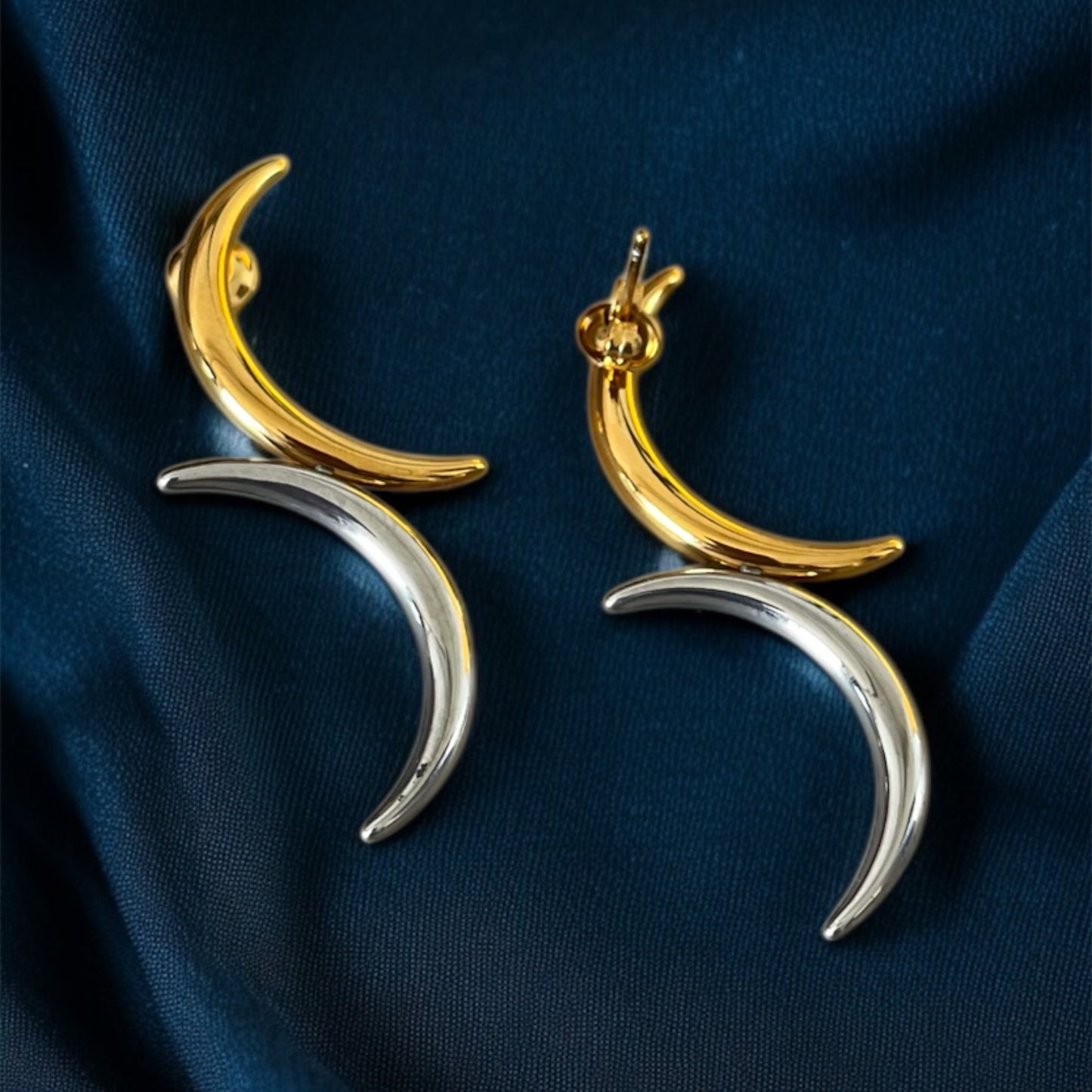 Dual Tone Crescent Earring