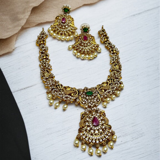 Matte Gold Temple Necklace Set