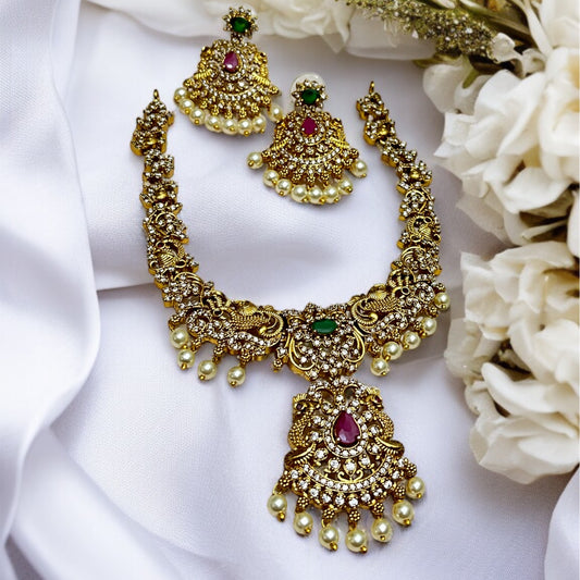 Matte Gold Temple Necklace Set