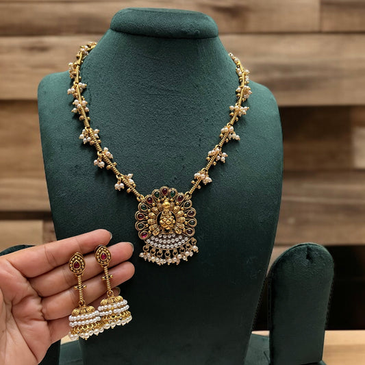 Matte Gold Temple Necklace Set