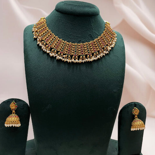 Matte Gold Choker Necklace Set