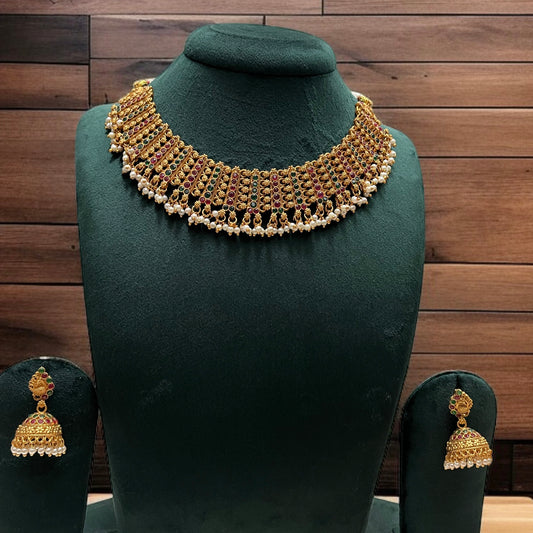 Matte Gold Choker Necklace Set