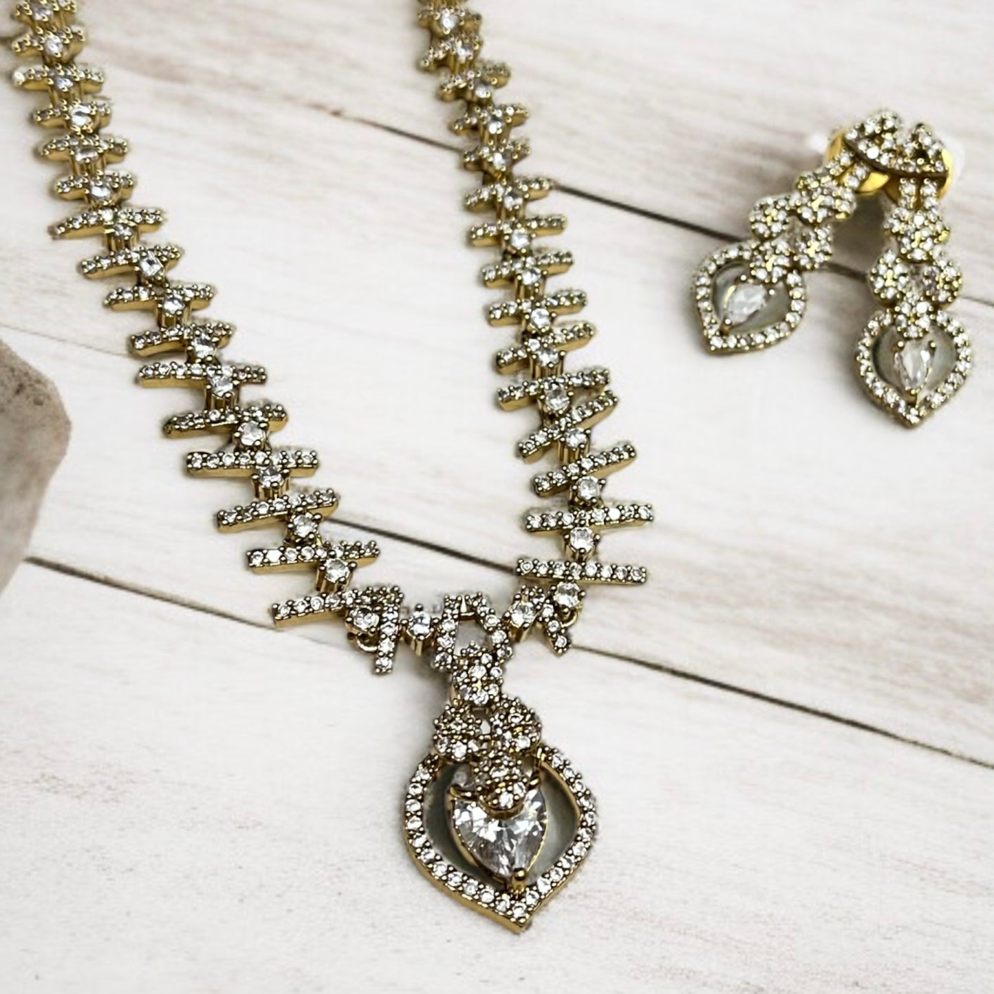 Gold Plated Crystal White Necklace Set
