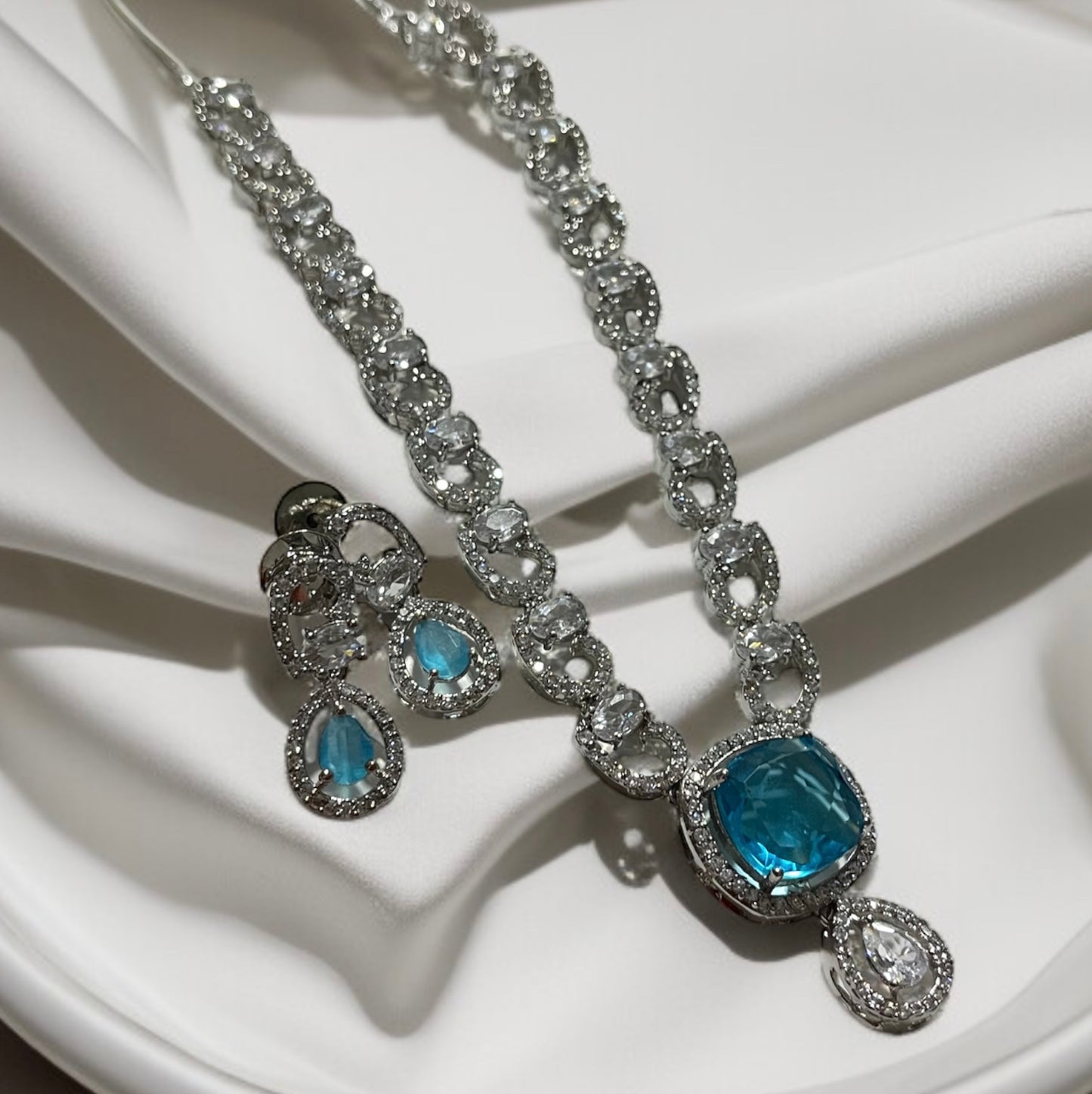Blue AD Necklace Set