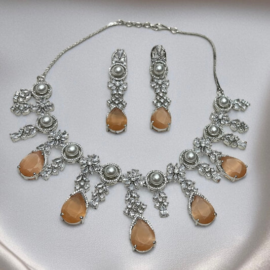 Peach & White Pearl Necklace Set