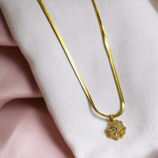 AD Studded Flower Chain Necklace