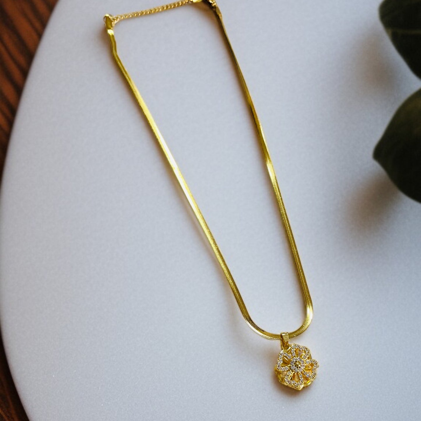 AD Studded Flower Chain Necklace