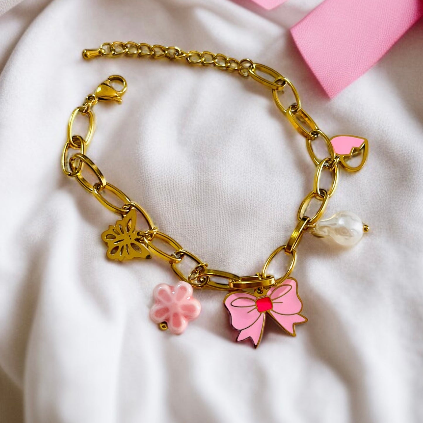 Pink Charm Chain Bracelet