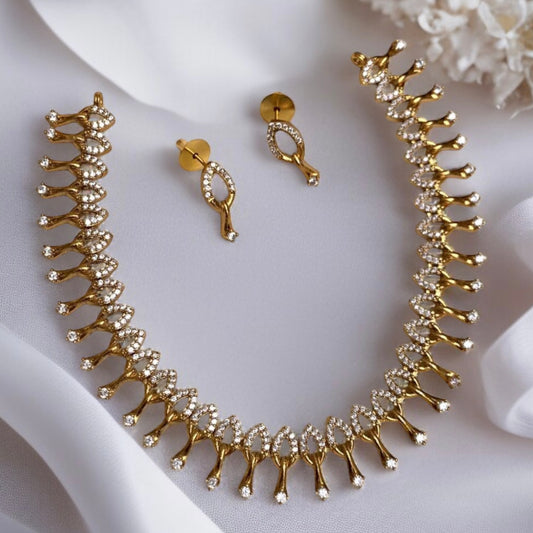Gold Plated White Stone Necklace Set