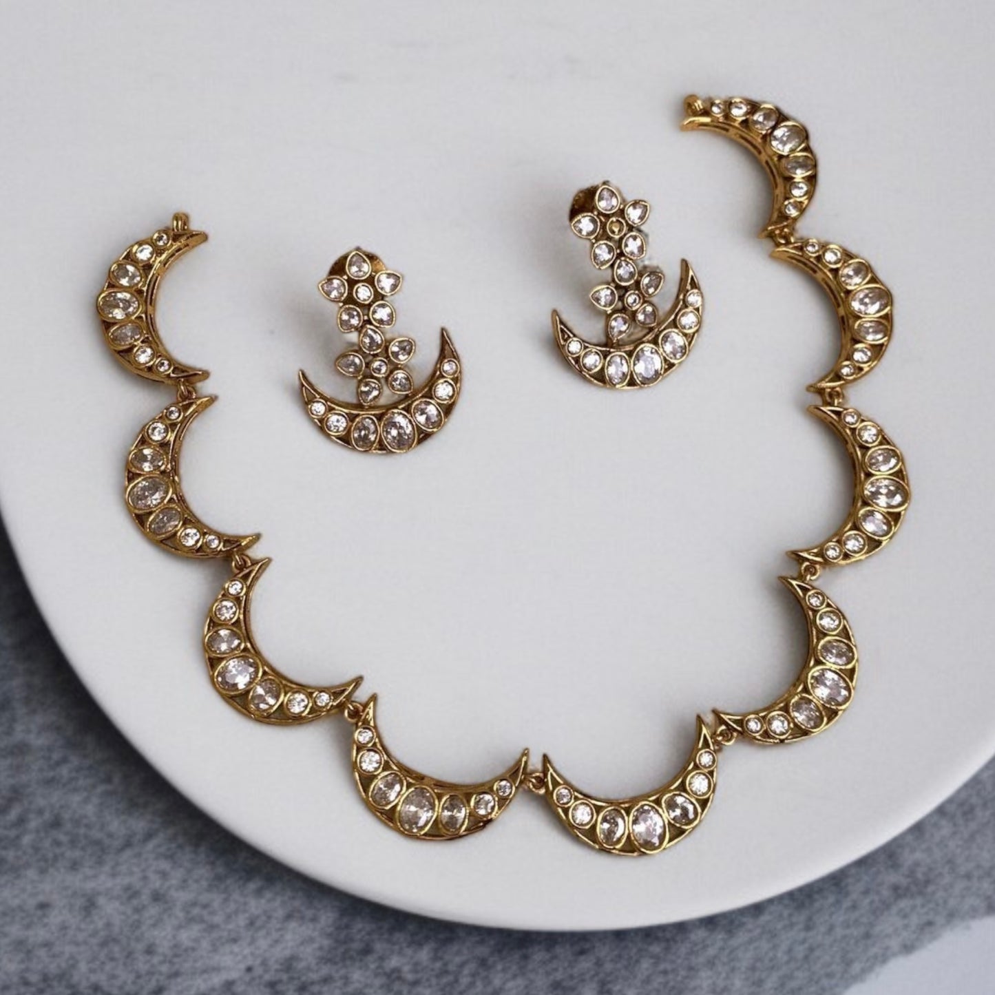 Crescent Moissanite Necklace Set