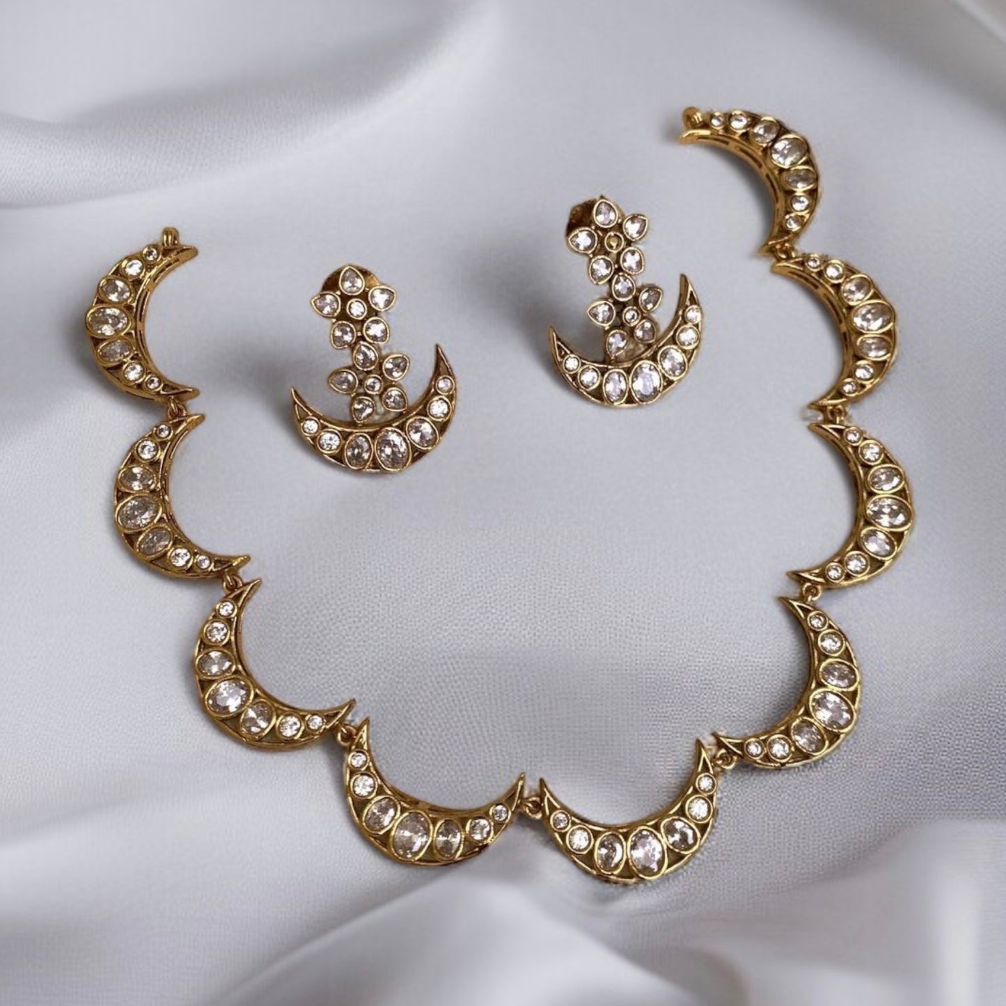 Crescent Moissanite Necklace Set