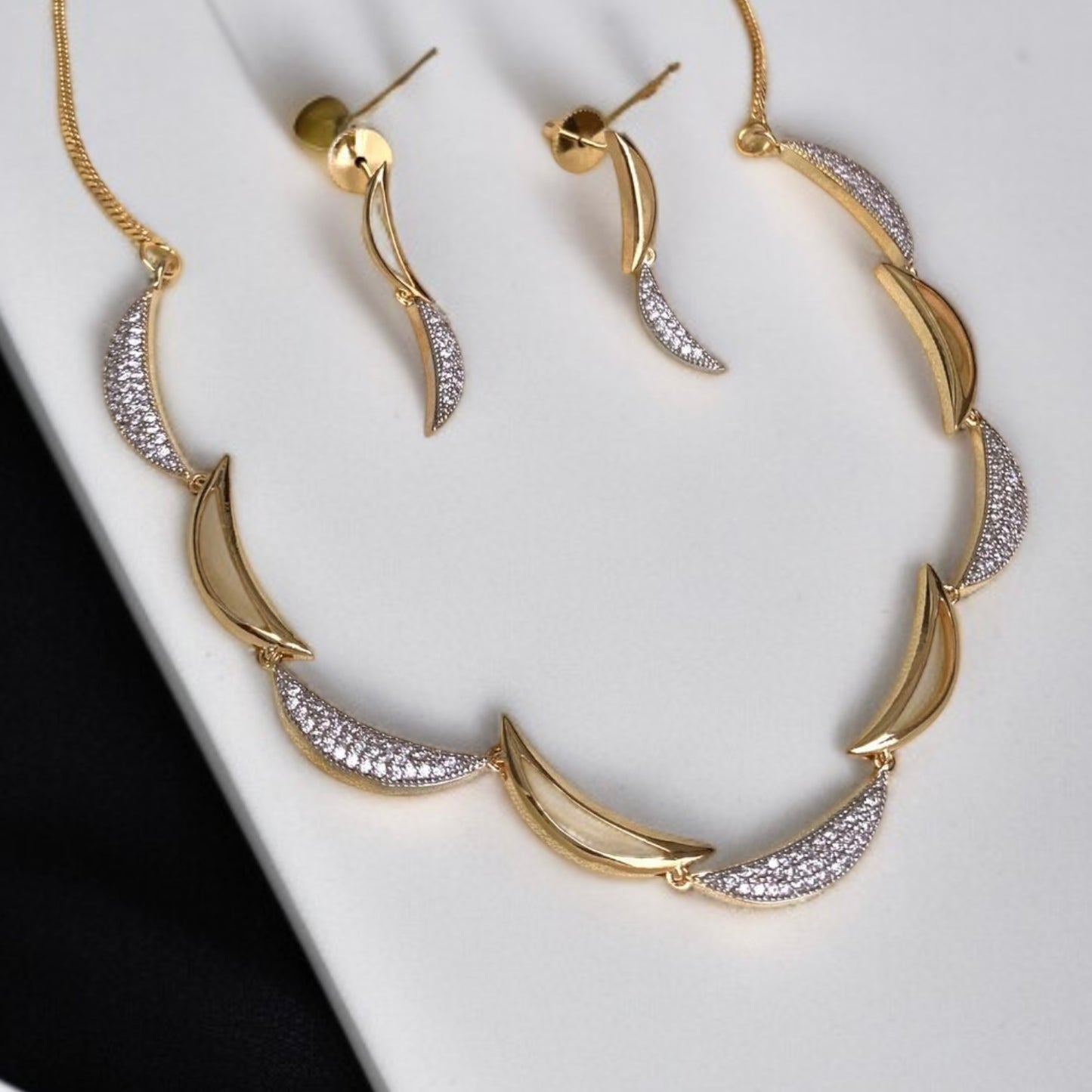 Gold & White Crescent Necklace Set