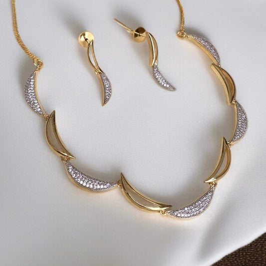 Gold & White Crescent Necklace Set