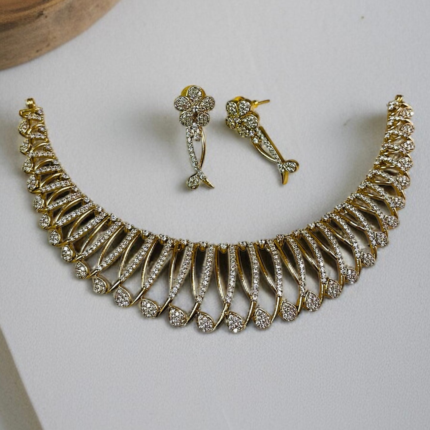 Designer Gold AD Studded Necklace Set