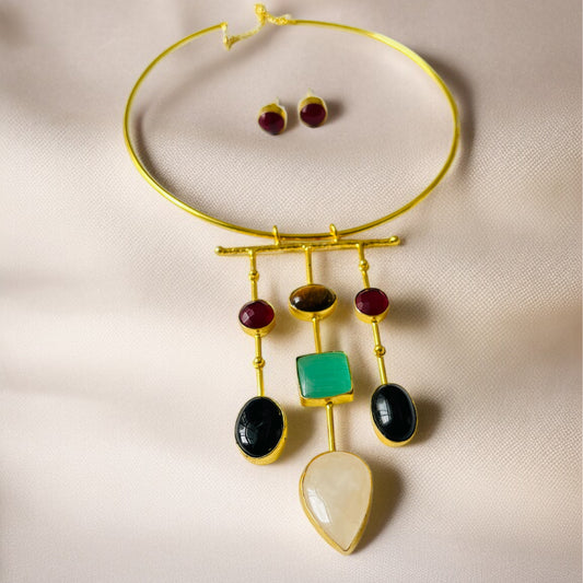 Multicolor Stone Hasli Necklace Set