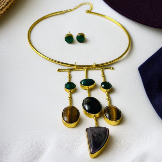 Multicolor Stone Hasli Necklace Set