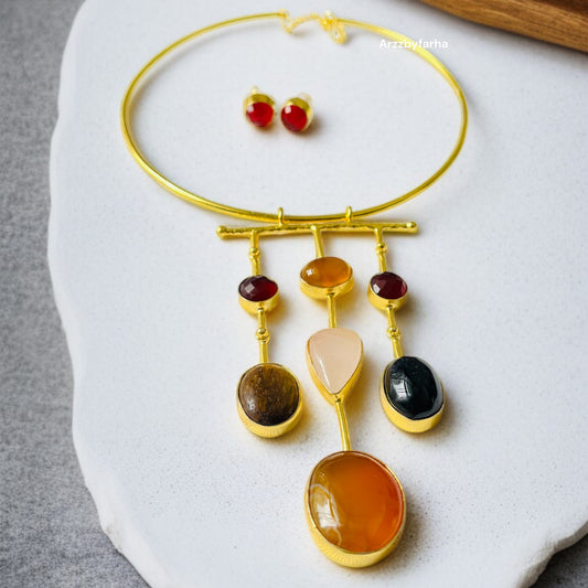 Multicolor Stone Hasli Necklace Set