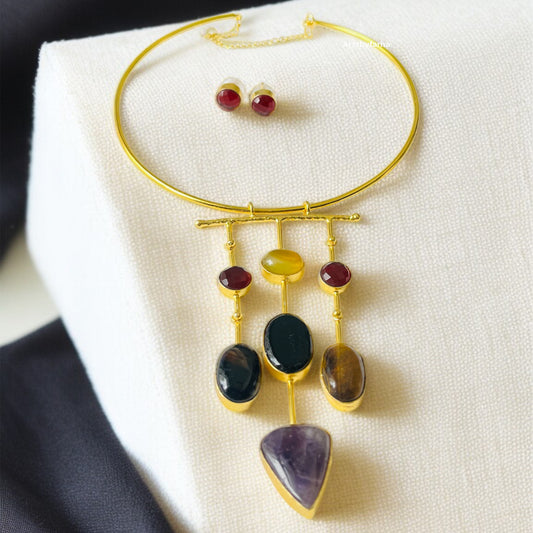 Multicolor Stone Hasli Necklace Set