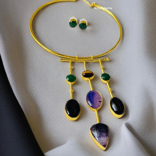 Multicolor Stone Hasli Necklace Set