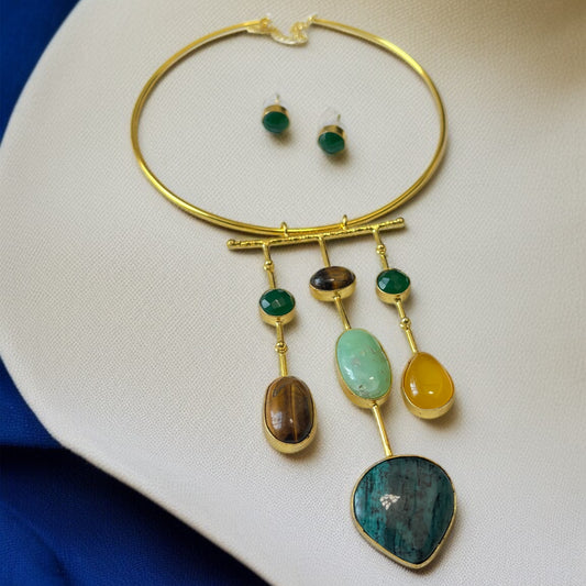 Multicolor Stone Hasli Necklace Set