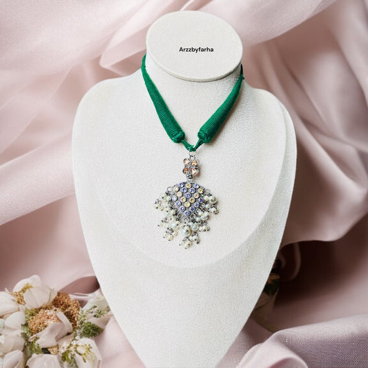 Silver Oxidised Thread Necklace Set