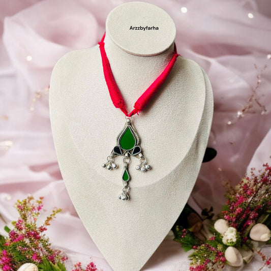 Silver Oxidised Thread Necklace Set