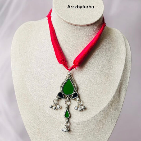 Silver Oxidised Thread Necklace Set