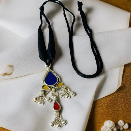 Silver Oxidised Thread Necklace Set