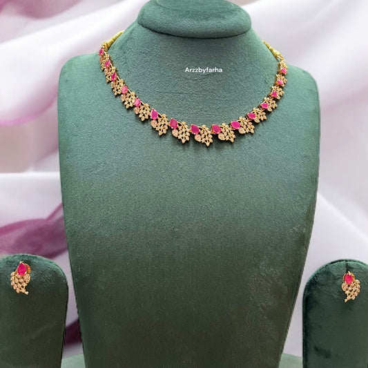 Ruby Pink Stone Necklace Set