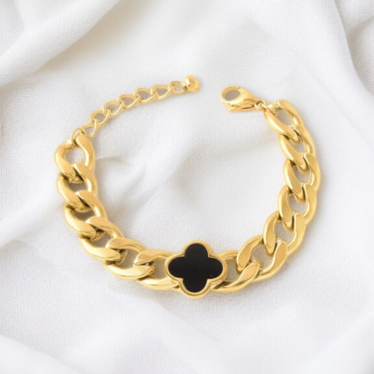18K Gold Black Clover Chain Bracelet