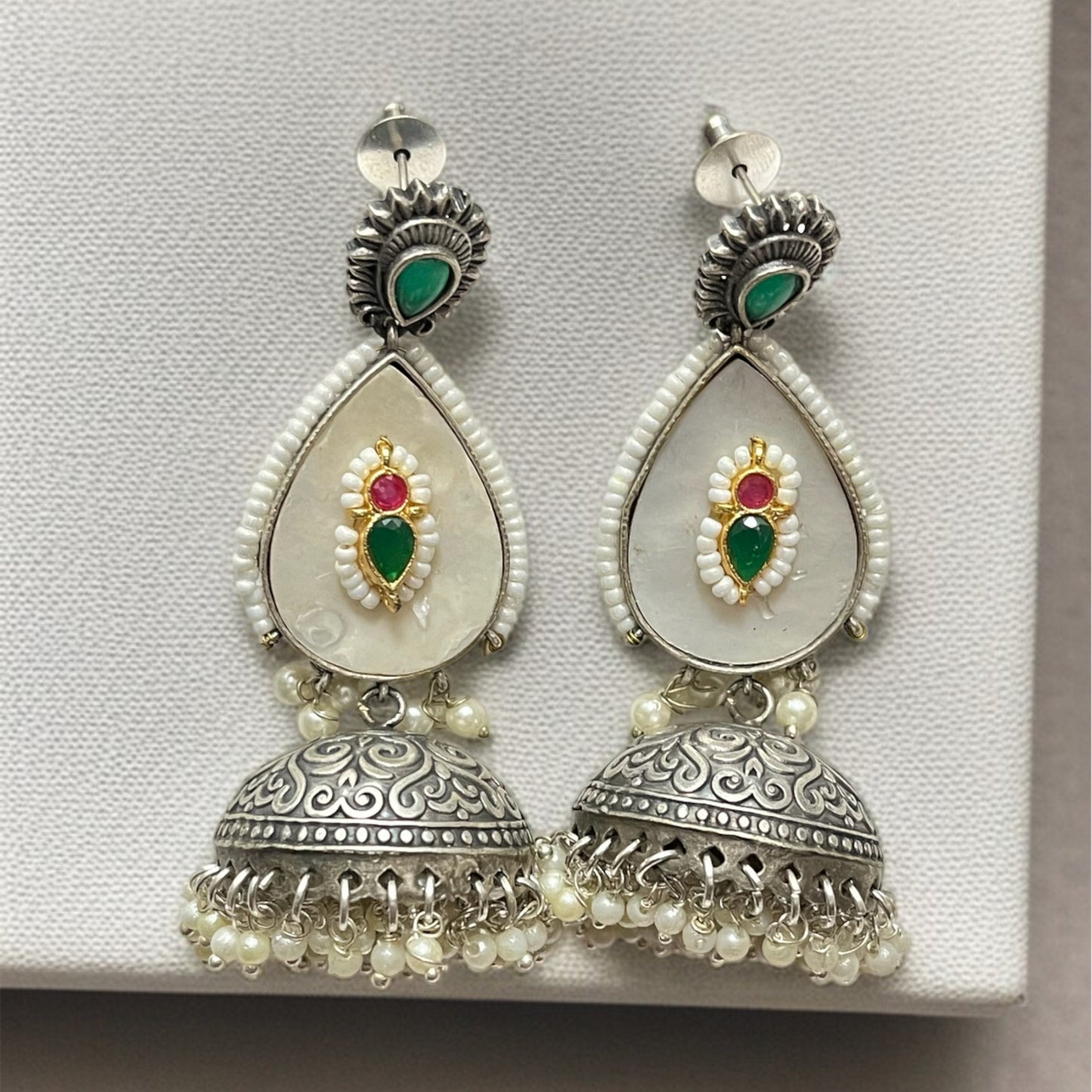 White Silver Jhumkas Earring