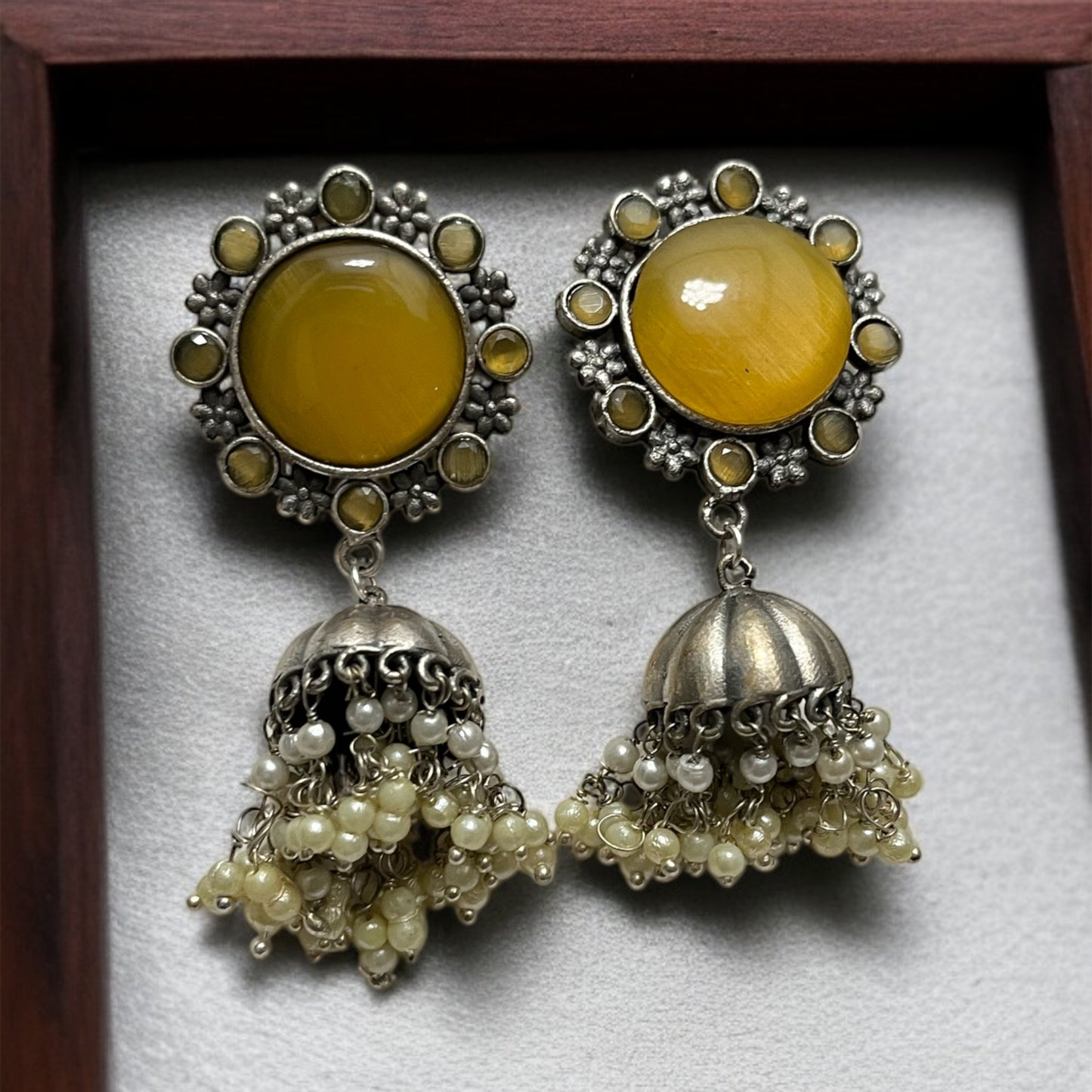 Yellow Stone Jhumkas Earring