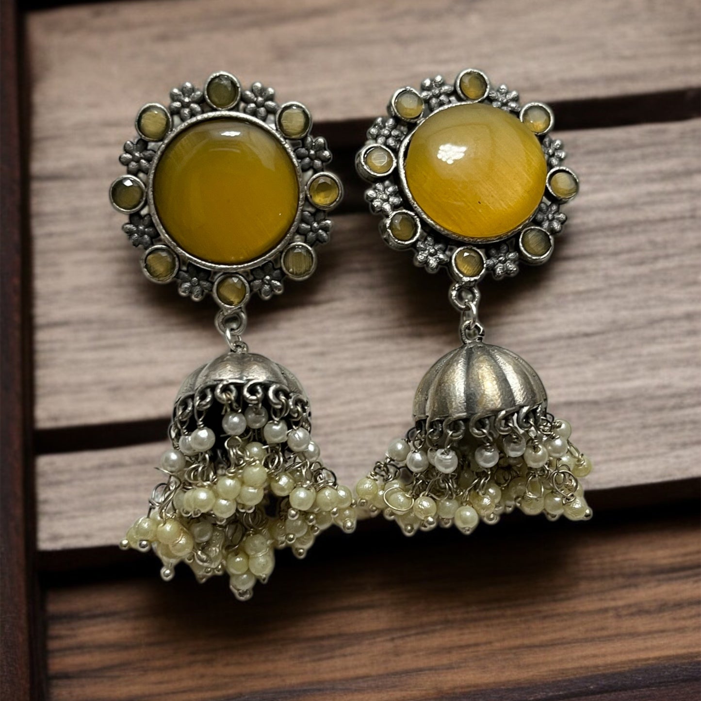 Yellow Stone Jhumkas Earring