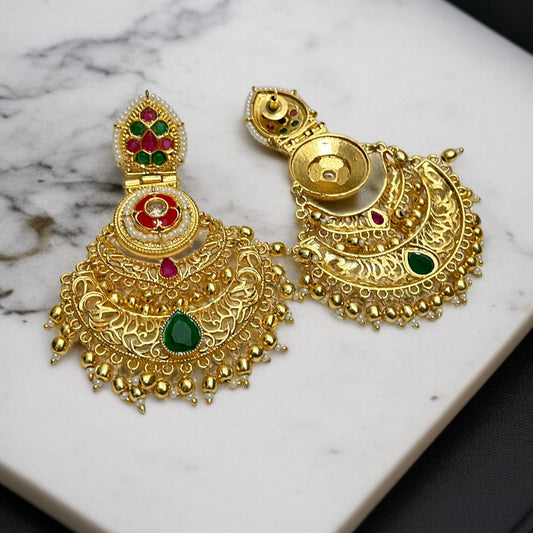 Brass Gold Chandbali Earrings