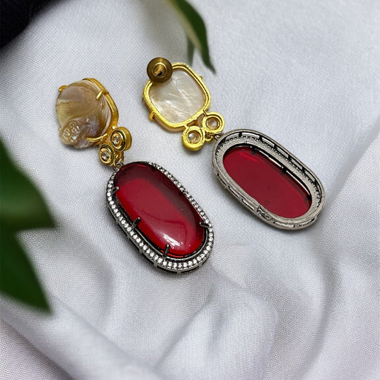 Red Stone MOP Earrings
