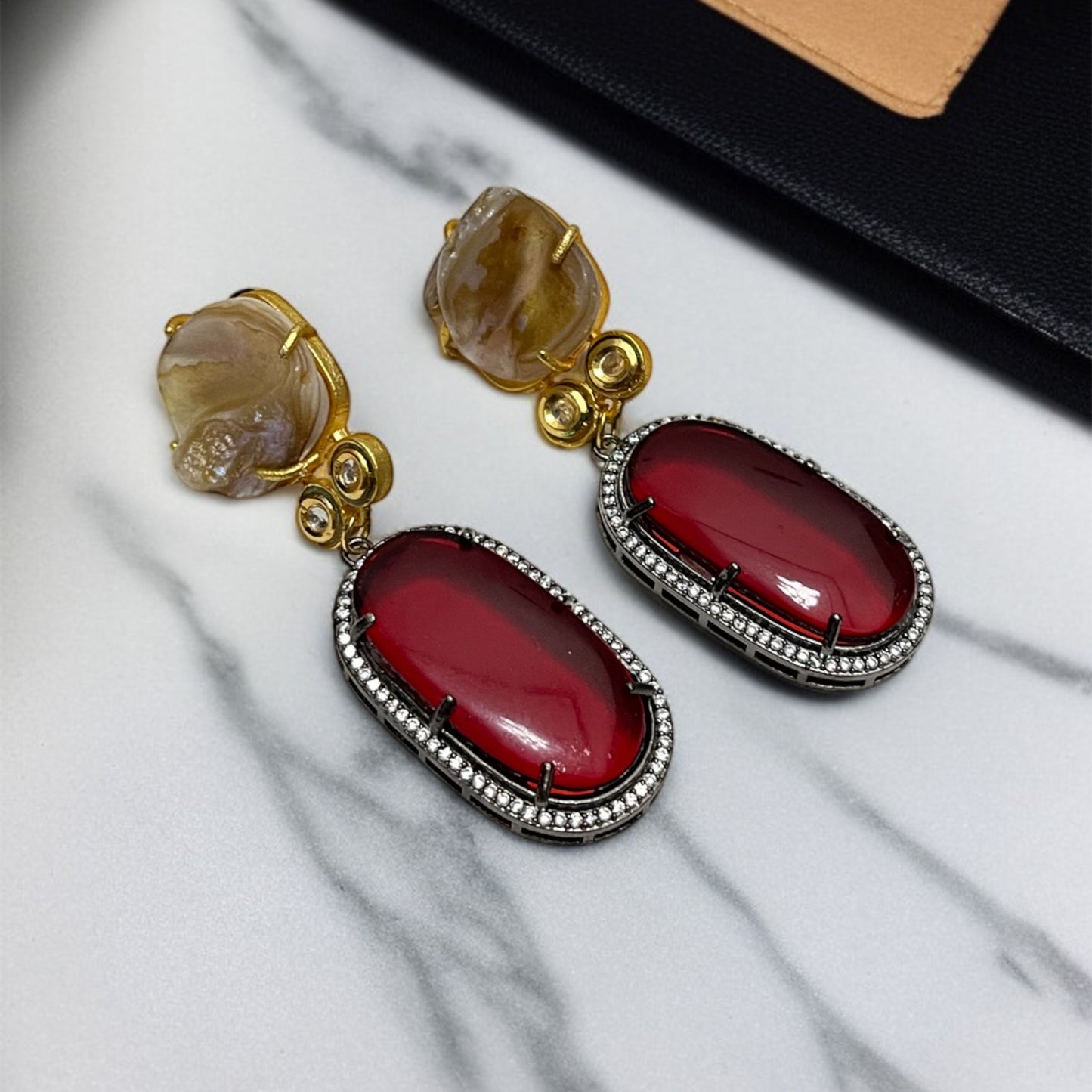 Red Stone MOP Earrings