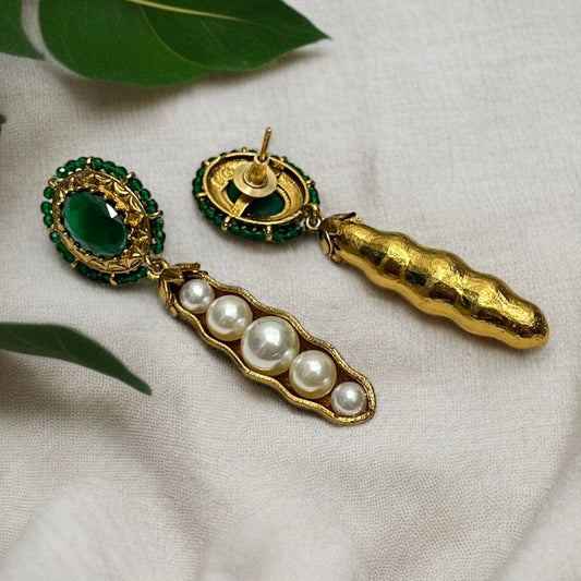 Green Pearl Drop Earrings