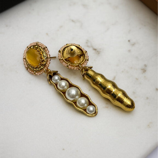 Yellow Pearl Drop Earrings