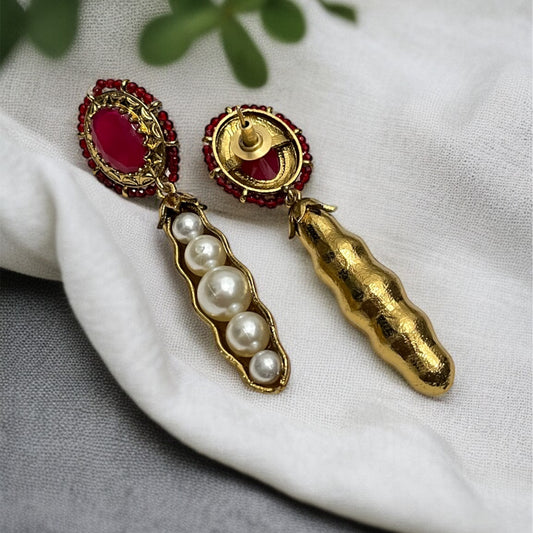Ruby Pink Pearl Drop Earrings