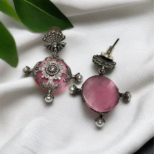 Pink Stone Drop Earrings