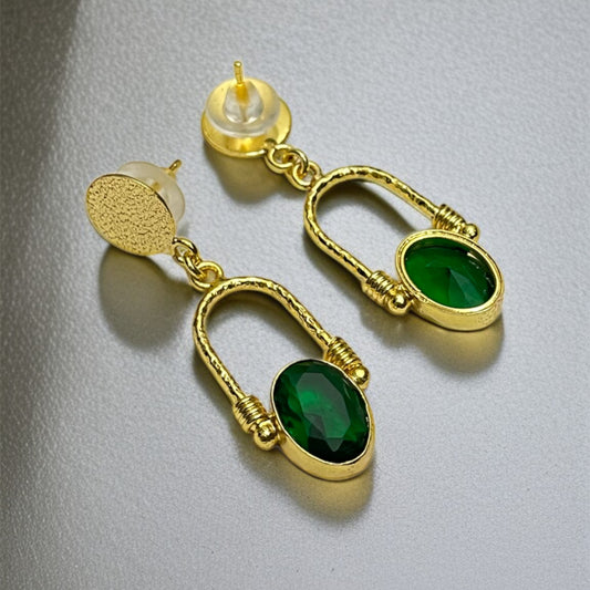 Emerald Green Stone Drop Earrings