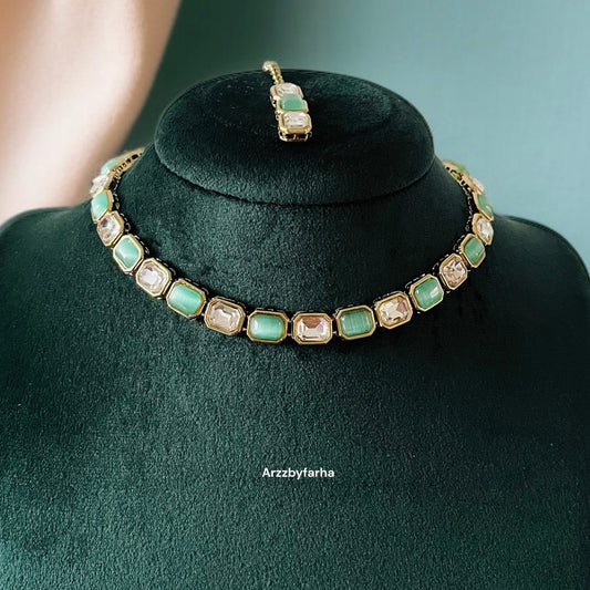 Sleek Mint & White Necklace Set