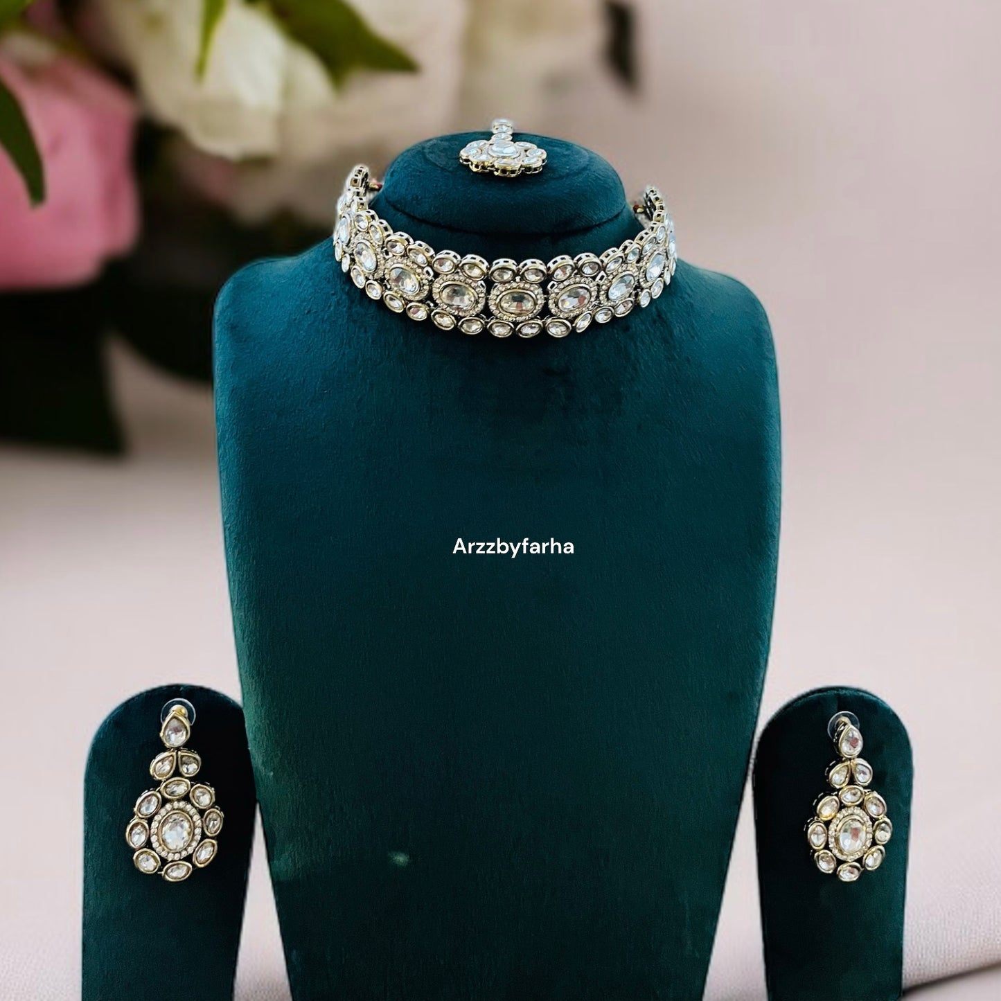 White Kundan AD Choker Necklace Set