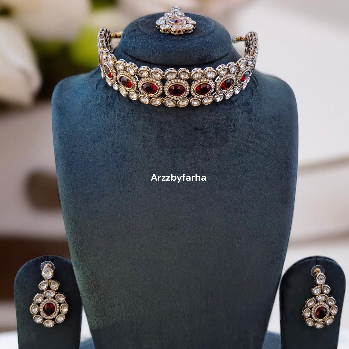 Red Kundan AD Choker Necklace Set