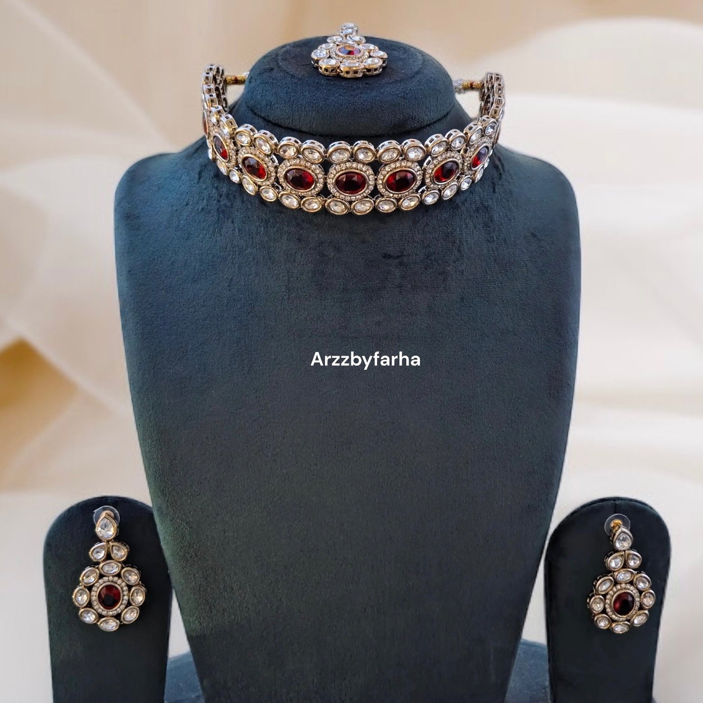 Red Kundan AD Choker Necklace Set