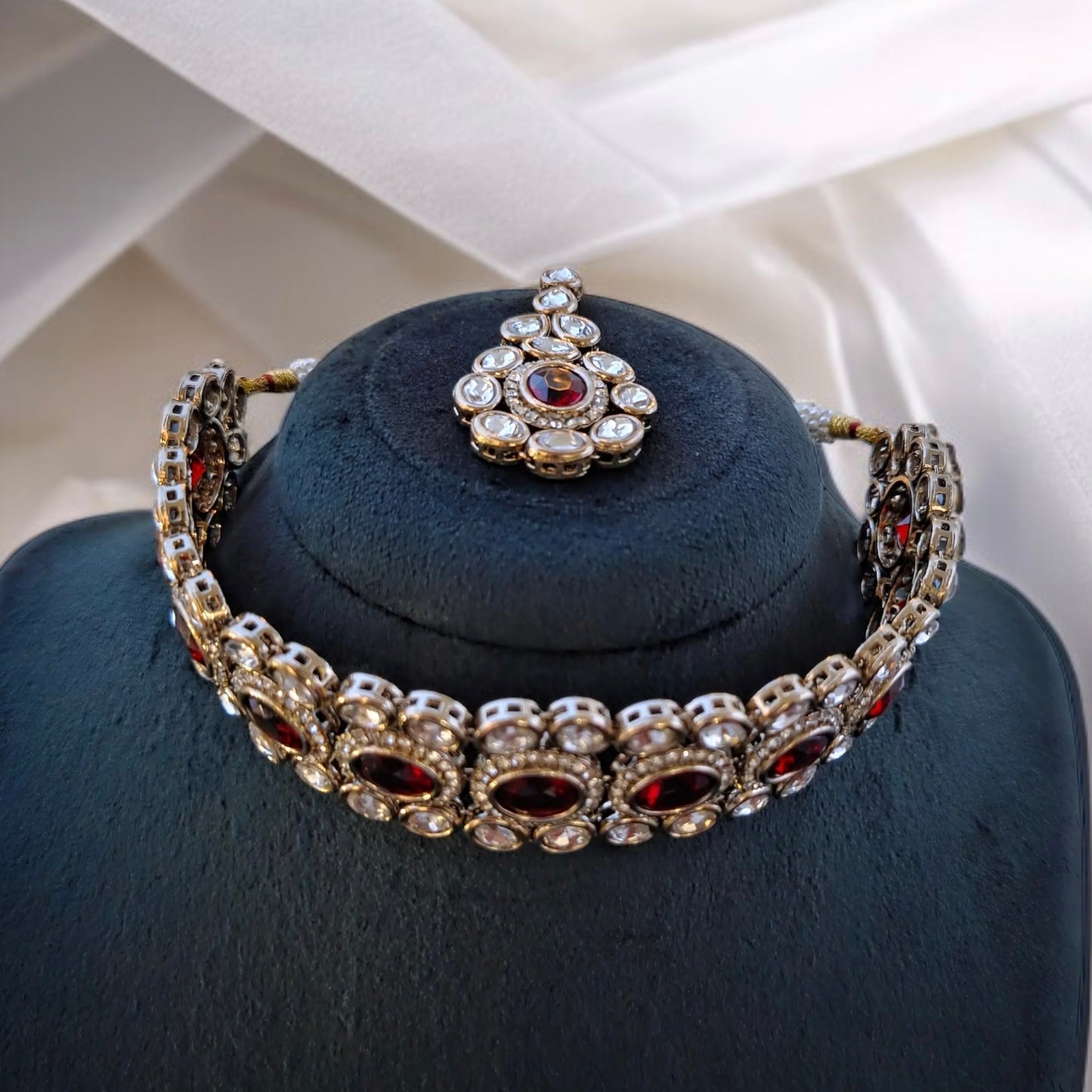 Red Kundan AD Choker Necklace Set