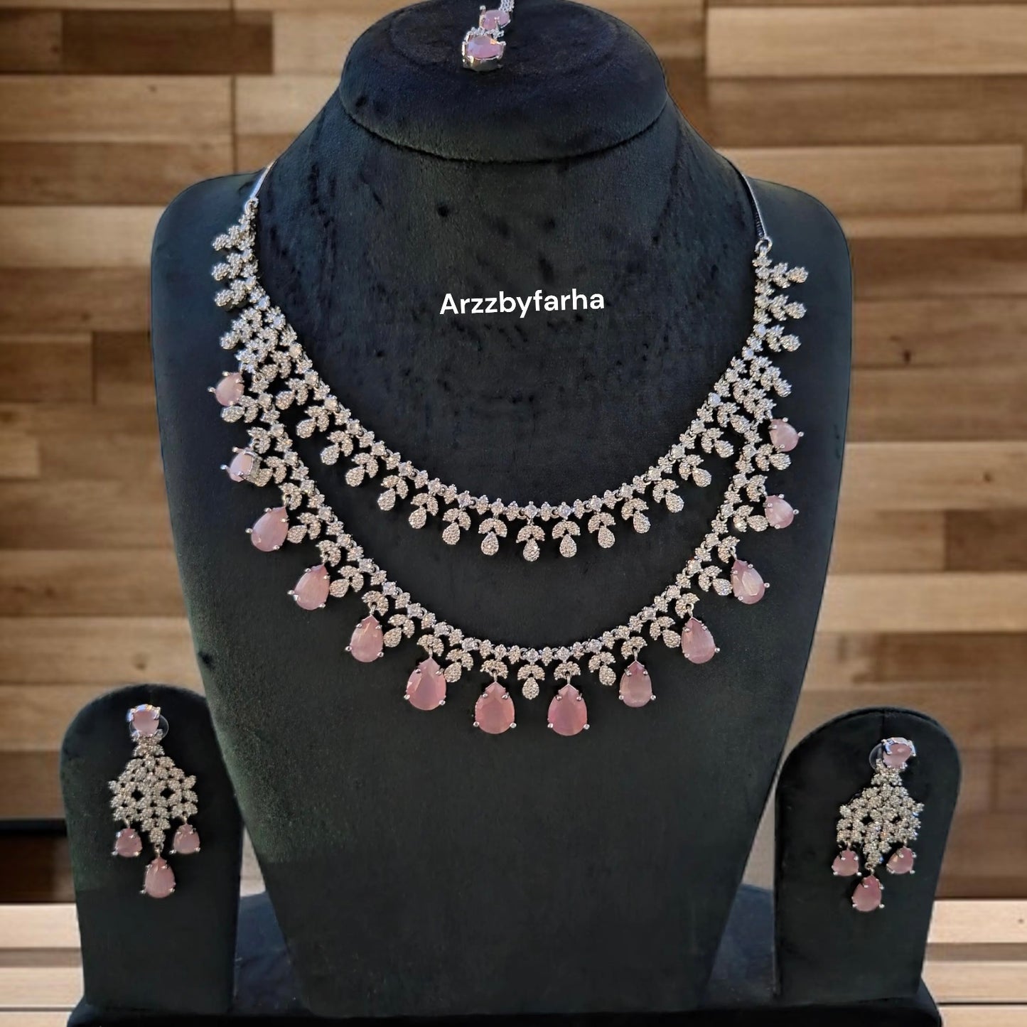 Tara AD Pink Layered Necklace Set