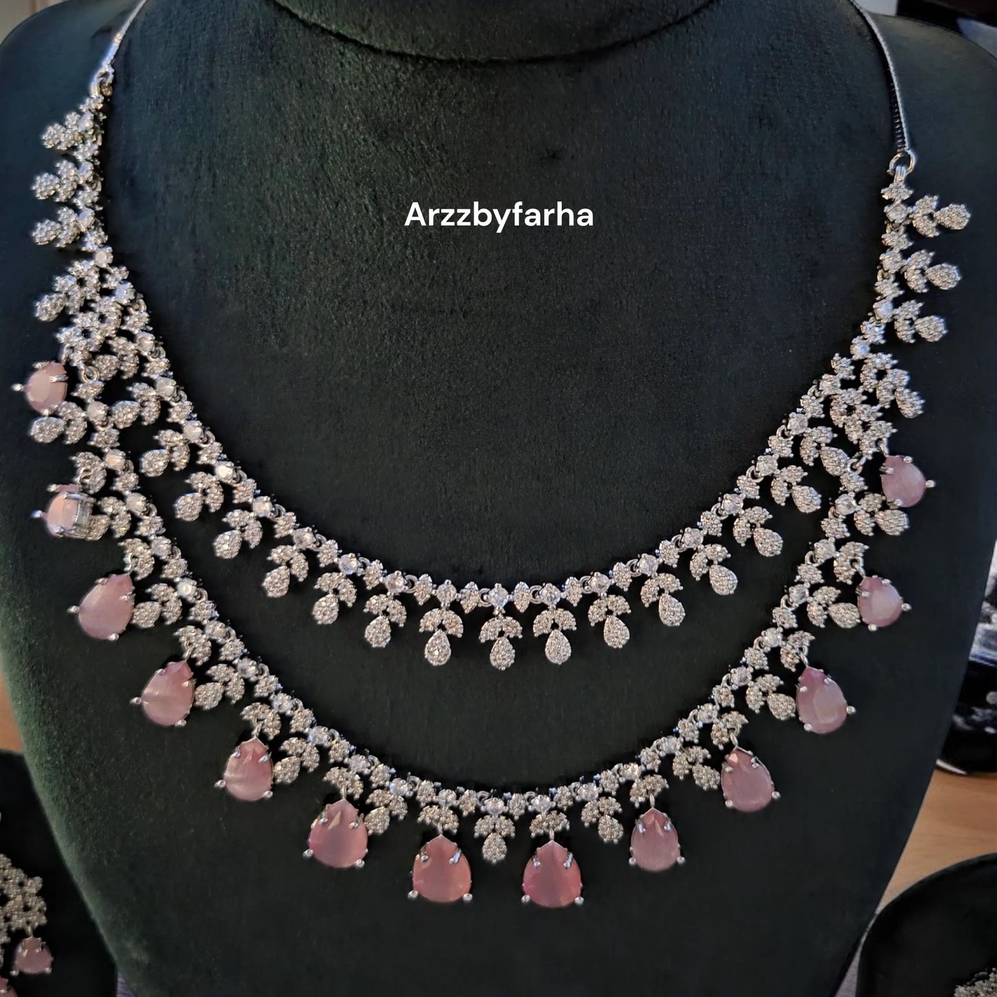 Tara AD Pink Layered Necklace Set